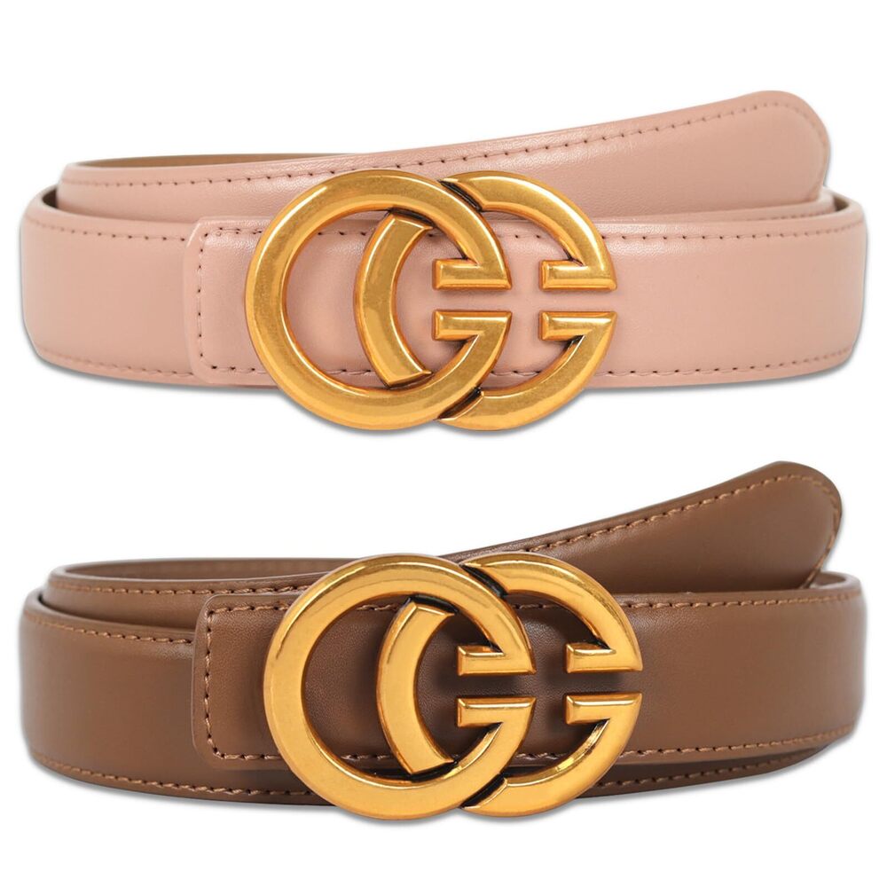 3874 Women's Fashion Classic Metal Buckle Leather Belt With Jeans